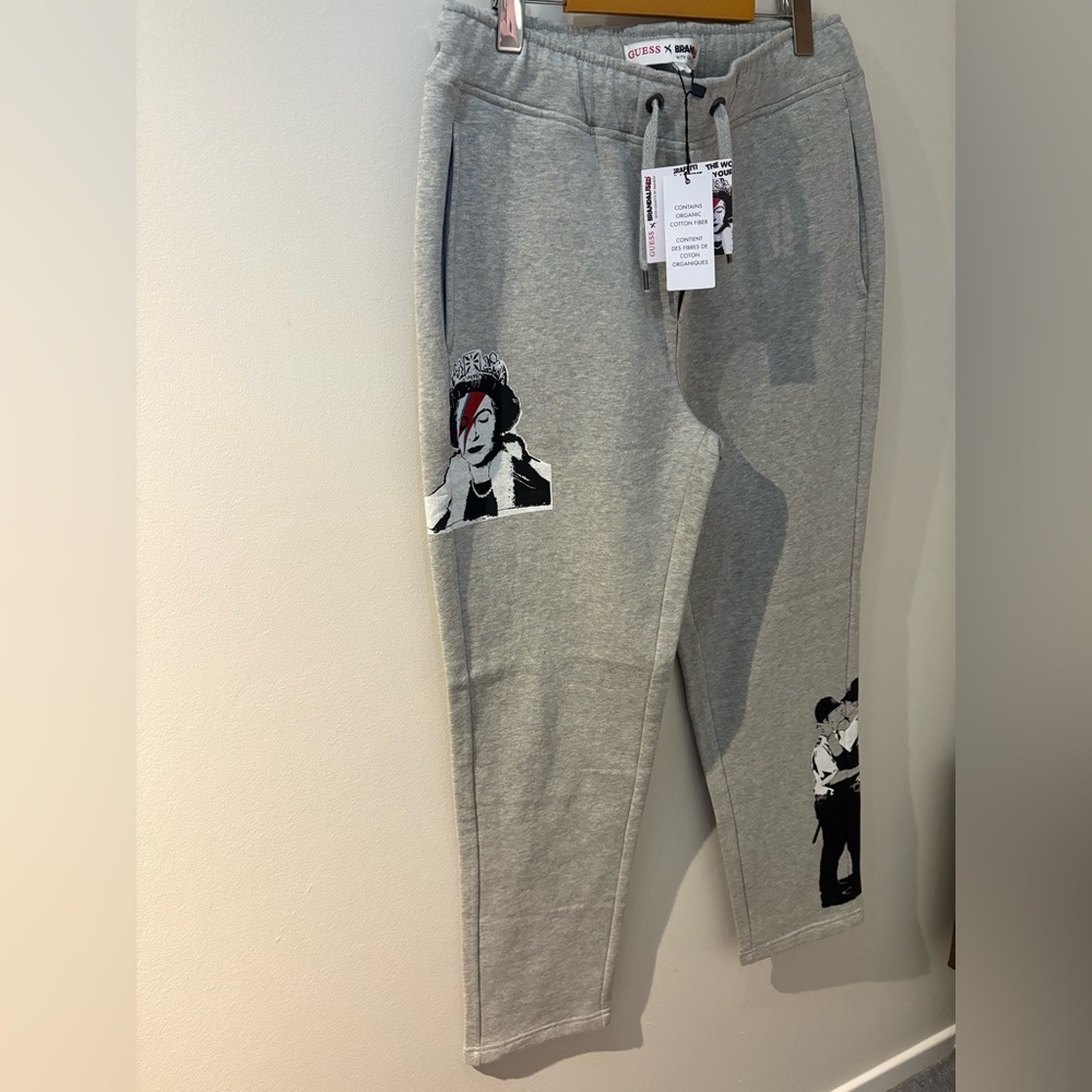 Guess Heather Gray Sweatpants with Graphic Details
